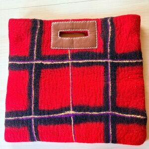 Elegant Red Plaid Clutch with Handle